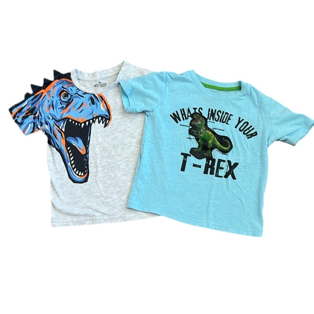 Vibrant Blue and Gray Dinosaur Graphic Short Sleeve Tees